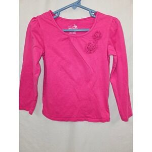 Okie Dokie Girls 5T Long Sleeve Top Pink Shirt w/ Flower Applique Cute